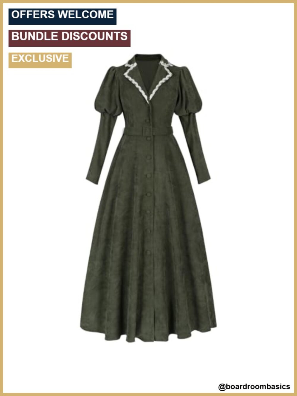 2-Piece Victorian Edwardian Corduroy Costume Dress Set